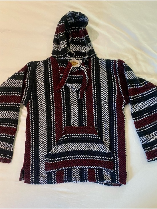Earth Ragz Other - Striped Hooded Baja Pullover in Black, White & Burgundy